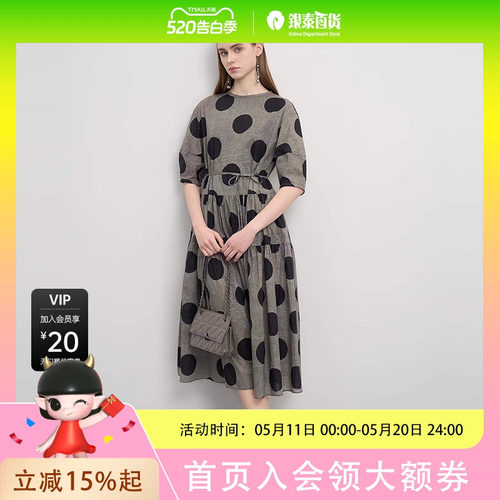 【复古波点】sdeer圣迪奥女圆领波点收腰中袖连衣裙S252Z1203