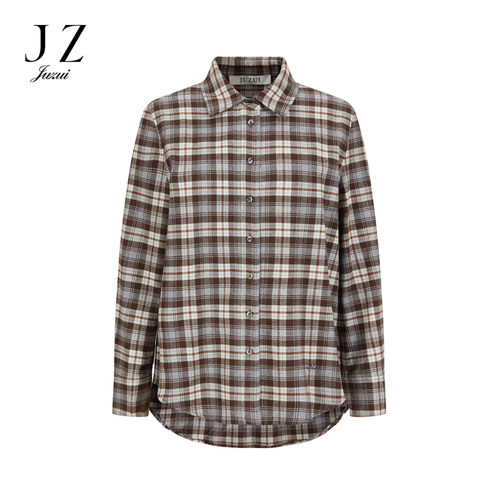 JZ玖姿女装复古文艺格纹衬衫女