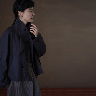 哈齿小姐 波士顿桥风衣挺括莱赛尔棉气质立领剪裁宽松显瘦外套女