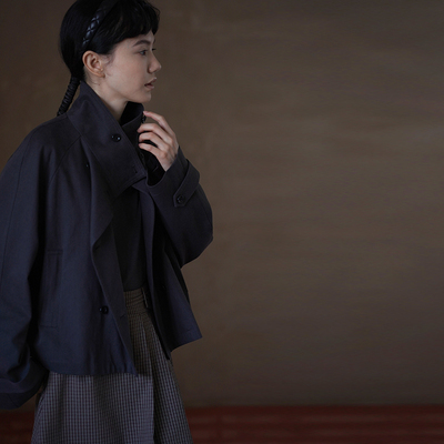 哈齿小姐 波士顿桥风衣挺括莱赛尔棉气质立领剪裁宽松显瘦外套女