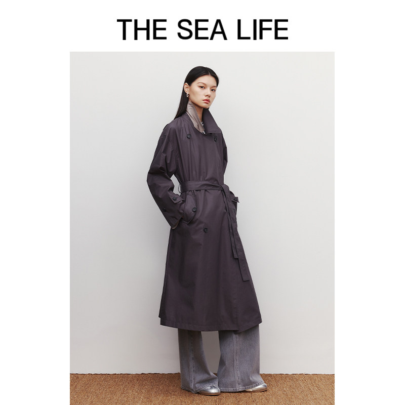 欧海一生 2025秋新款通勤利落双排扣风衣女长款外套21218