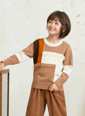 ERDOSKIDS鄂尔多斯 圆领装饰绞花儿童套衫K556A0043