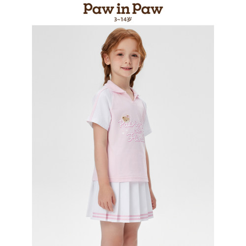 【索罗娜】PawinPaw卡通小熊童装25年春季款女童POLO撞色T恤