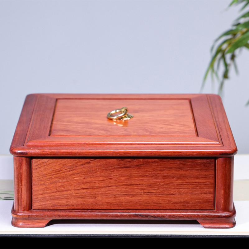 缅甸花梨全独正方素面果盒家用精致实木婚庆陪嫁收纳盒复古中国风
