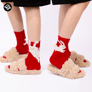 红色袜子女可爱动物袜兔子新年纯棉本命年袜子新年发财袜子礼盒