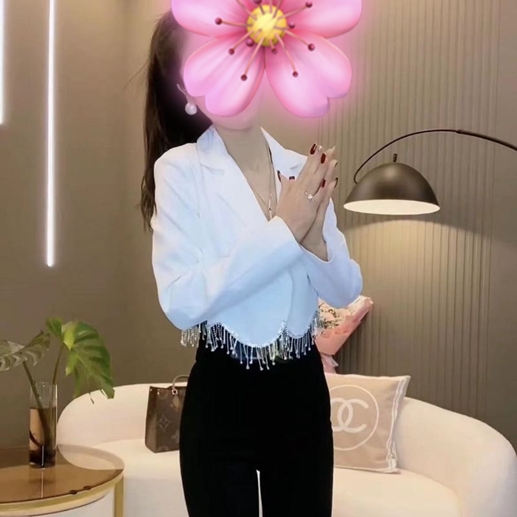 抖音林梦夕服饰2023春季新款法式小众流苏设计感纯色短款西装外套