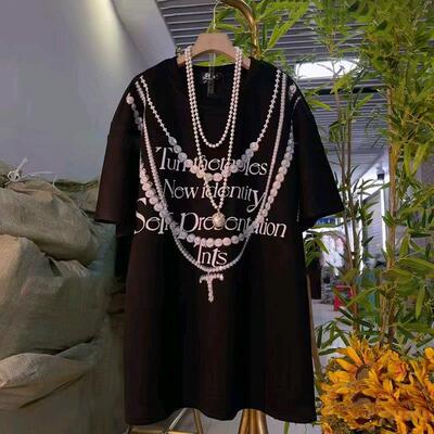 减龄大码女装圆领字母T恤