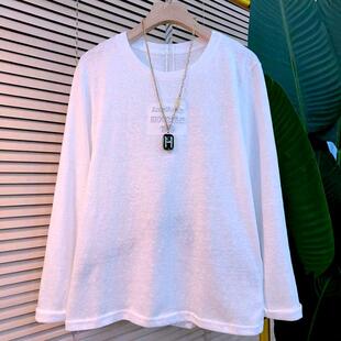 2026春季新款时尚简约圆领拼字母T恤衫大码女装胖mm休闲减龄上衣