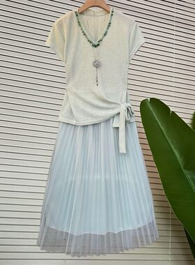 气质仙女风钉珠V领上衣网