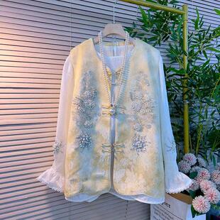 2026春季新款新中式复古国风盘扣钉珠马甲大码女装胖mm百搭打底衫