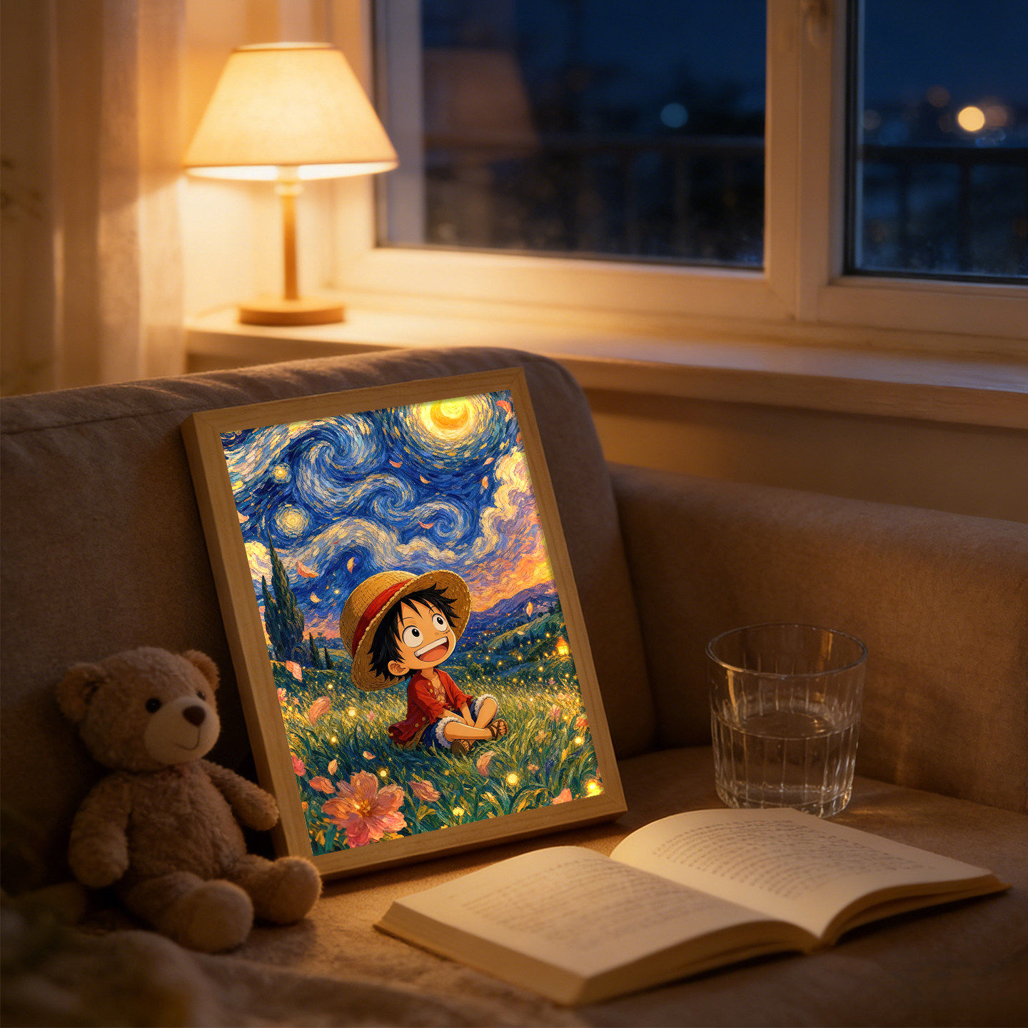 海贼王路飞星月夜灯光画梵高名画卧室蓝牙音响男生礼物动漫小夜灯