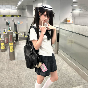 津御中/jk制服灰色条纹收腰衬衫短袖基础款春夏季女衬衫水手服