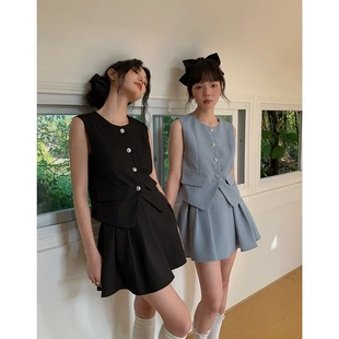 无袖 上衣X6248F 韩版 新款 玛德琳套装 复古小香风马甲背心女夏季