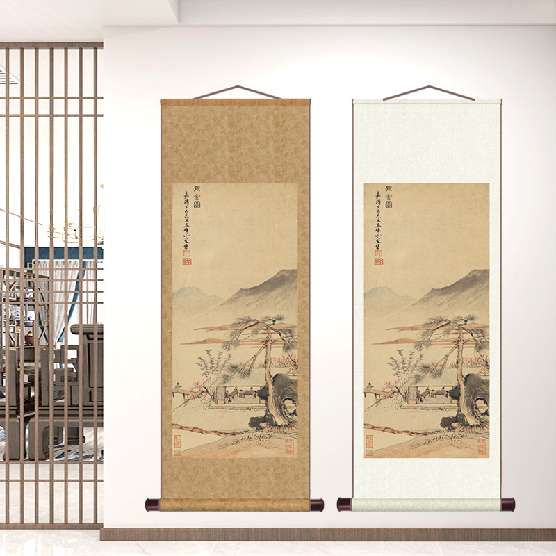 明代文伯仁元会图古代山水写意国画名家字画中式玄关卷轴挂画