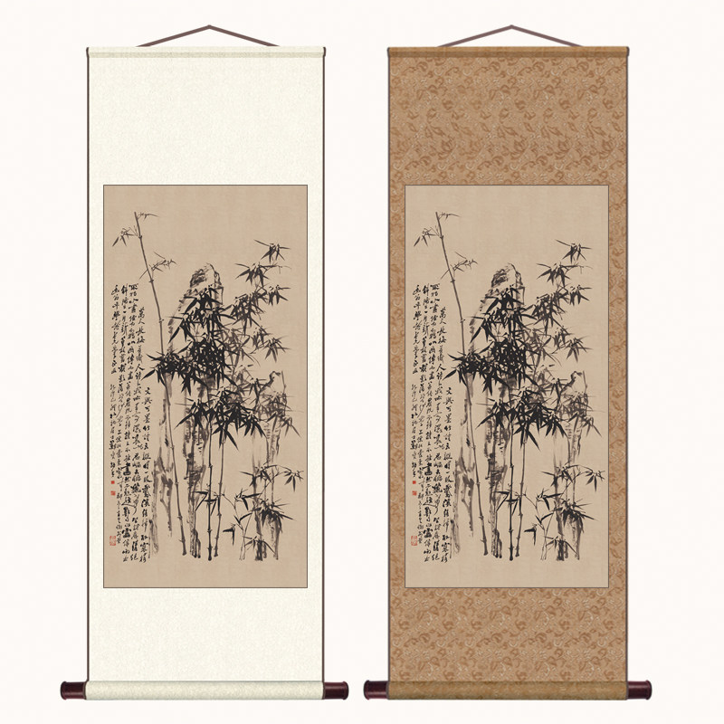 清郑板桥竹石图立轴微喷复制国画中式客厅茶室书房仿古墨竹装饰画