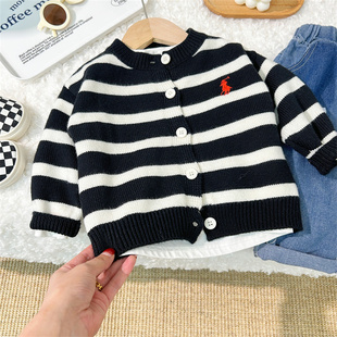 儿童黑白条纹毛衣开衫男宝女宝条纹开衫毛衣男童开衫毛衣小童百搭