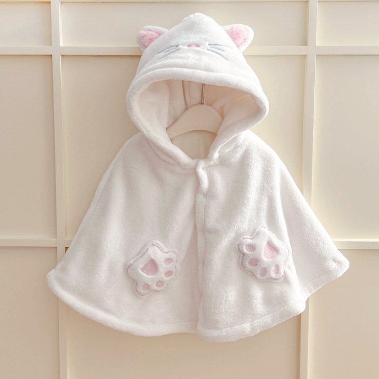 婴儿披风斗篷春秋装可爱外出超萌双毛绒外套宝宝挡风防风保暖披肩