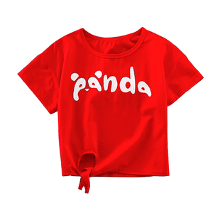 小数点女童短袖T恤 夏季新款体恤大红色宝宝微弹上衣圆领字母印花