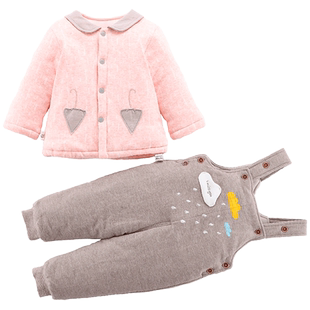 小数点童装儿童套装男宝棉衣服女孩棉裤冬新款加棉保暖外套背带裤