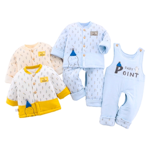 小数点婴儿夹棉冬季三件套加厚保暖外穿套装新生儿开档宝宝连体衣