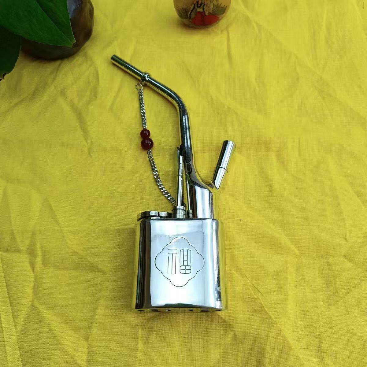 纯白铜手工白铜甘字一口香水烟袋锅复古老式水过滤烟筒水烟斗烟壶