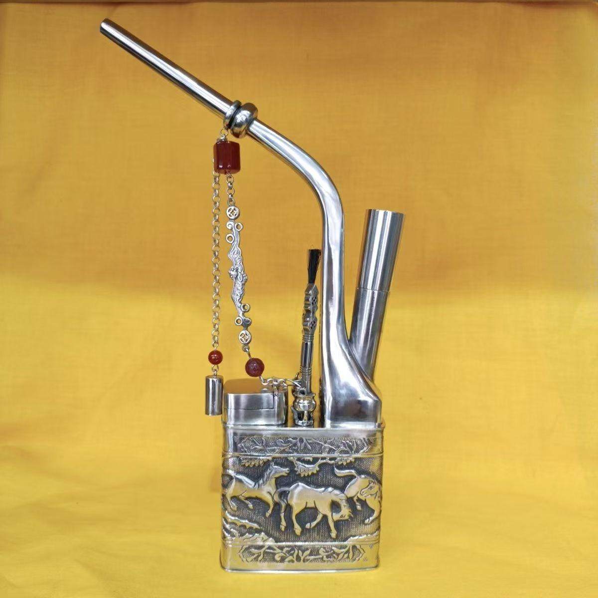 纯白铜水烟壶手工制作老手艺