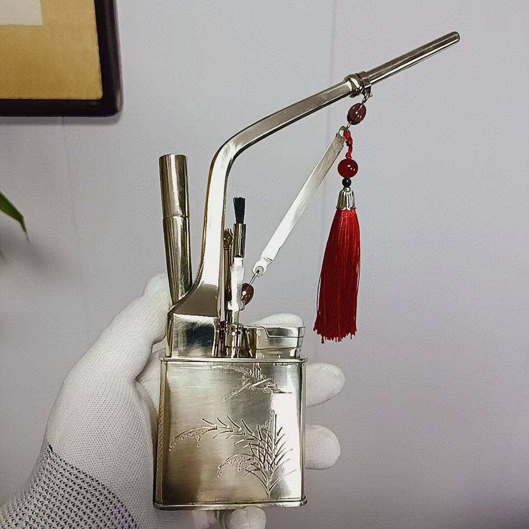 甘肃兰州纯白铜高档精美方形一口香水过滤烟壶水烟袋锅烟斗烟嘴瓶