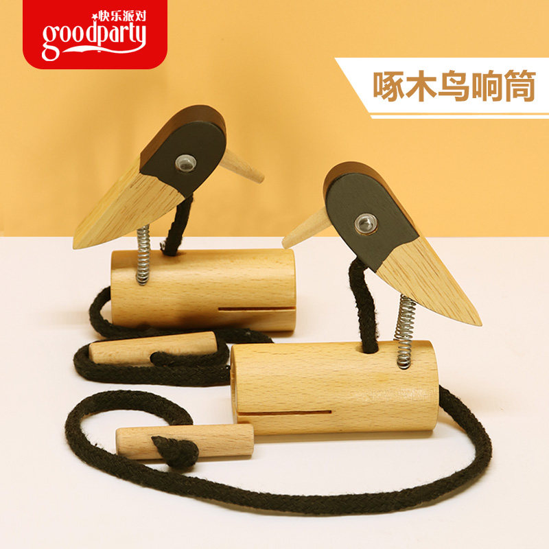 啄木鸟响筒啄木鸟梆子奥尔夫打击乐器拉绳幼儿园鸟鸣器音效乐器