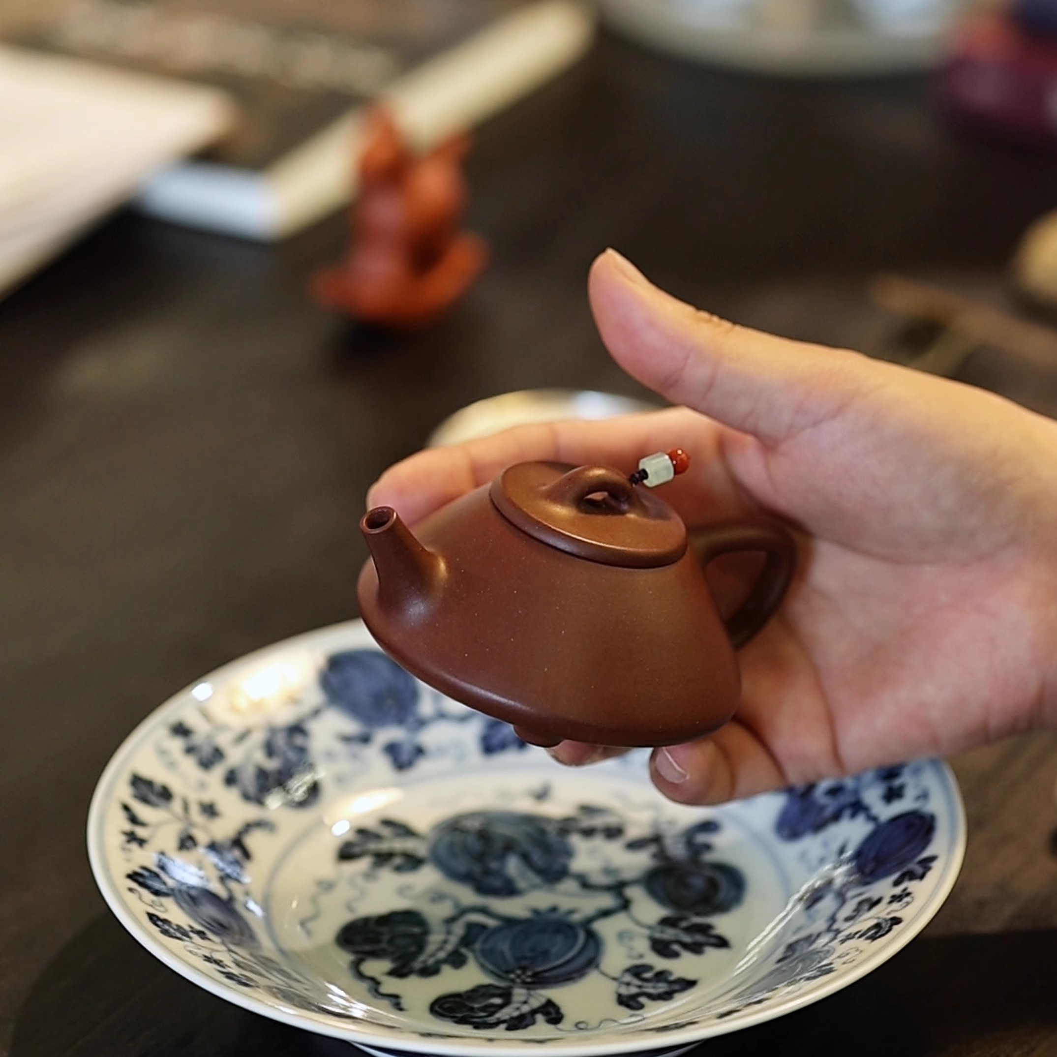 (售罄)10.20出窑1只 90cc小石瓢全手工紫泥底槽青小品紫砂壶