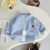 衬衫 时尚 上衣儿童卡通格子衬衣长袖 童装 潮童 2025新款 新款 男童夏季