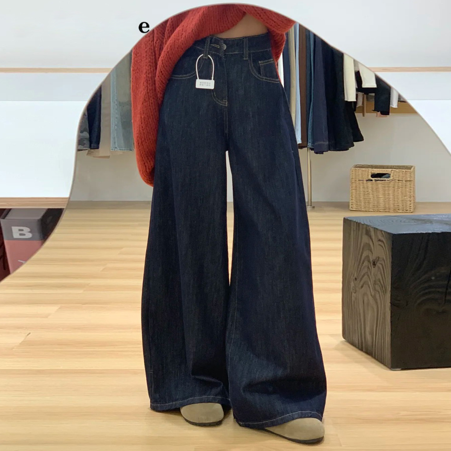 秋冬复古深蓝大阔腿牛仔裤女春秋垂感高腰宽松垂感拖地裤子