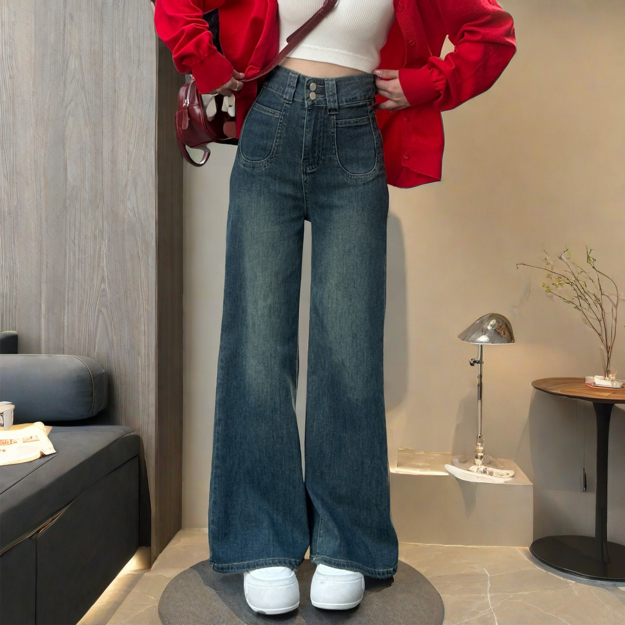 175高个子加长裤子180牛仔裤阔腿宽松女士款秋冬直筒裤子高腰显瘦