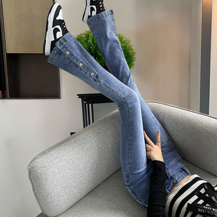 175高个子加长裤子180拖地微喇叭裤高腰牛仔裤女显瘦马蹄微喇裤子