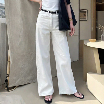 175高个子加长裤子180牛仔裤阔腿宽松女秋冬直筒高腰显瘦加绒白色