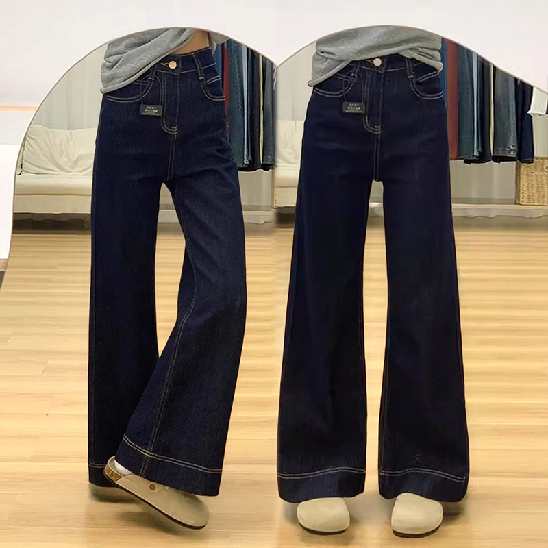 175高个子加长裤子180深蓝色阔腿牛仔裤女高腰显瘦宽松直筒夏季