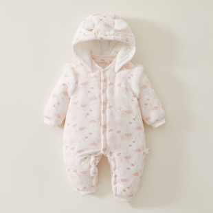 婴儿连体衣260g加绒加厚a类纯棉冬季女宝宝衣服摇粒绒哈衣外出服