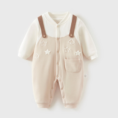 婴儿连体衣a类纯棉夹棉秋冬季男宝宝衣服哈衣薄棉新生儿外出服40g