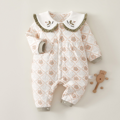 婴儿衣服秋冬薄棉40克哈衣女宝宝纯棉a类连体衣夹棉春秋款40g内穿