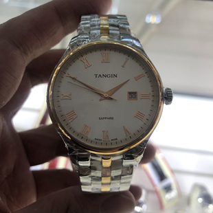 瑞士天珺表罗马刻度石英表钢带白色金色7009礼物