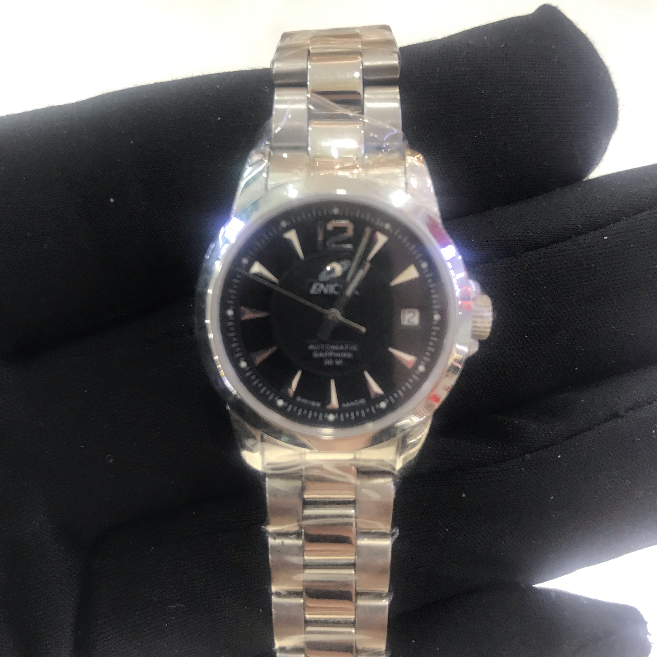 瑞士老英纳格女表全自动机械表钢带黑色进口礼物771/50/319