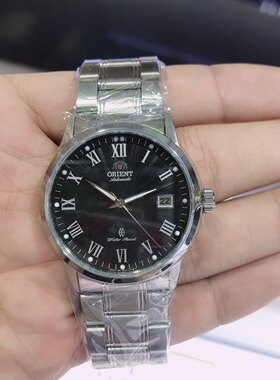 ORIENT 东方双狮简约黑色全自动机械表钢带夜光男表爸爸礼物