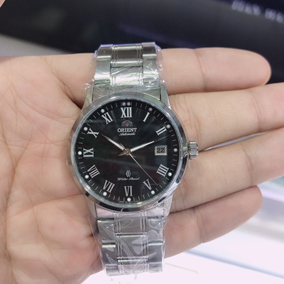 ORIENT 东方双狮简约黑色全自动机械表钢带夜光男表爸爸礼物