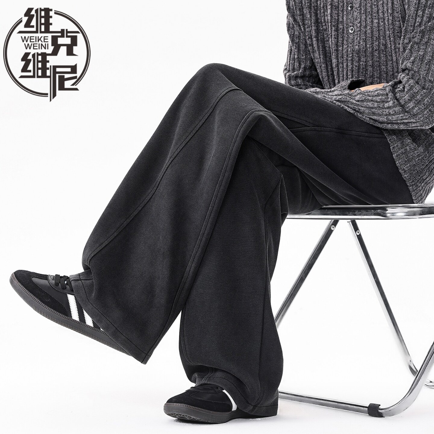 美式重磅卫裤男士秋冬潮牌潮流宽松阔腿弯刀裤水洗做旧复古休闲裤