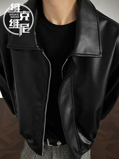 皮衣外套男2025秋季新款美式潮牌覆古休闲高级感短款垫肩机车夹克