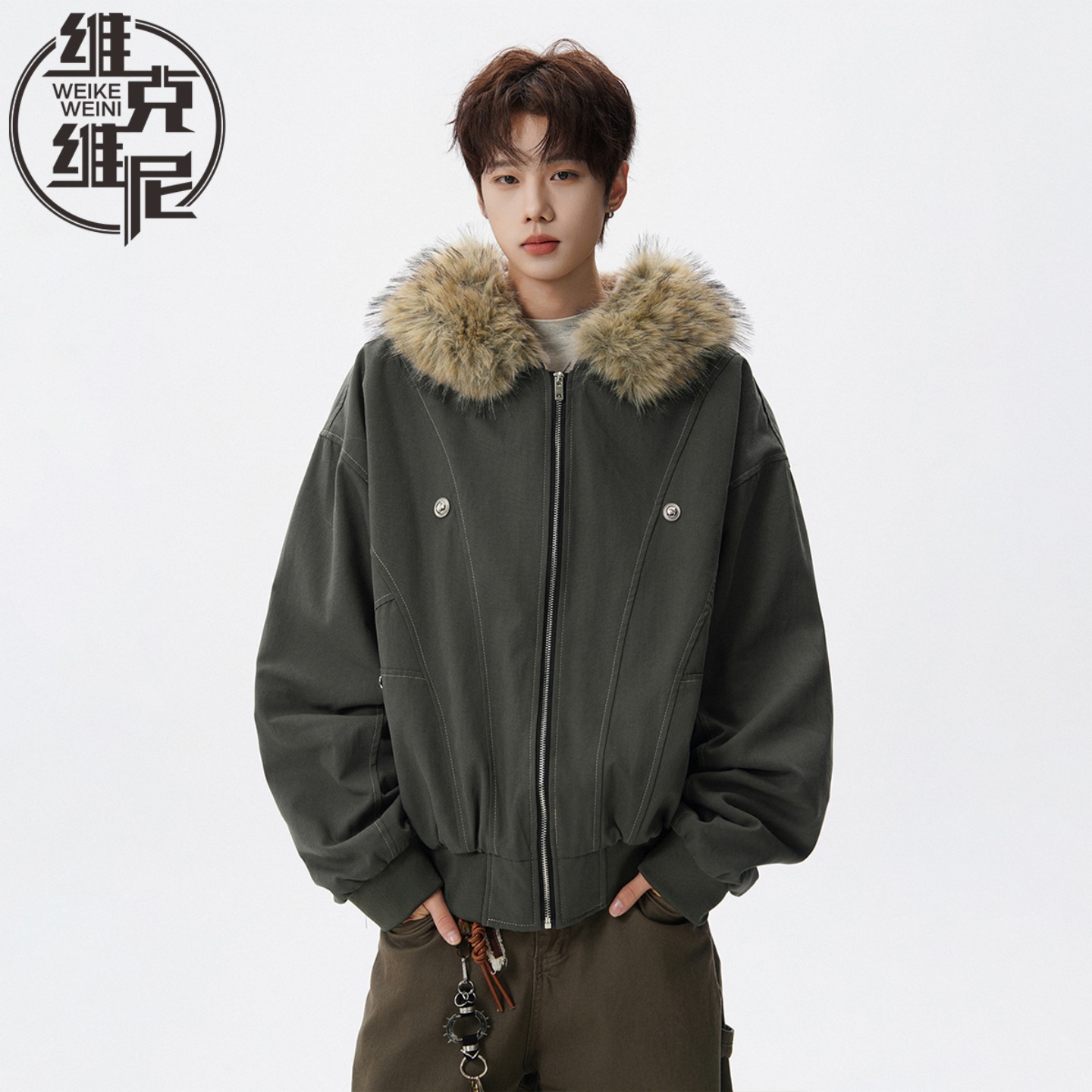 美式毛领座山雕棉服外套男冬季新款加绒加厚棉衣高级感复古派克服