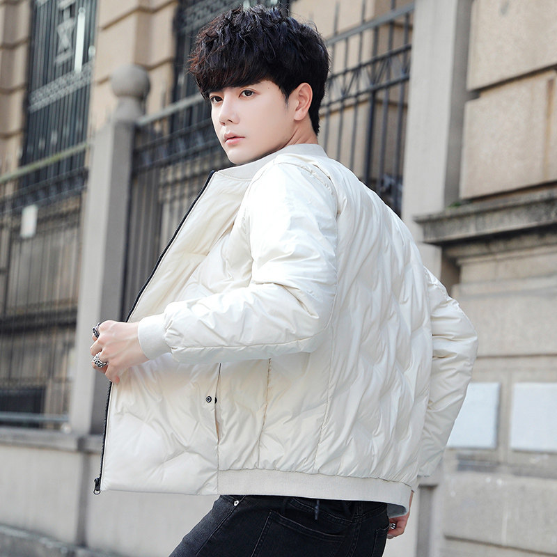 羽绒服男士冬季新款时尚潮牌休闲修身轻薄短款白鸭绒立领男装外套