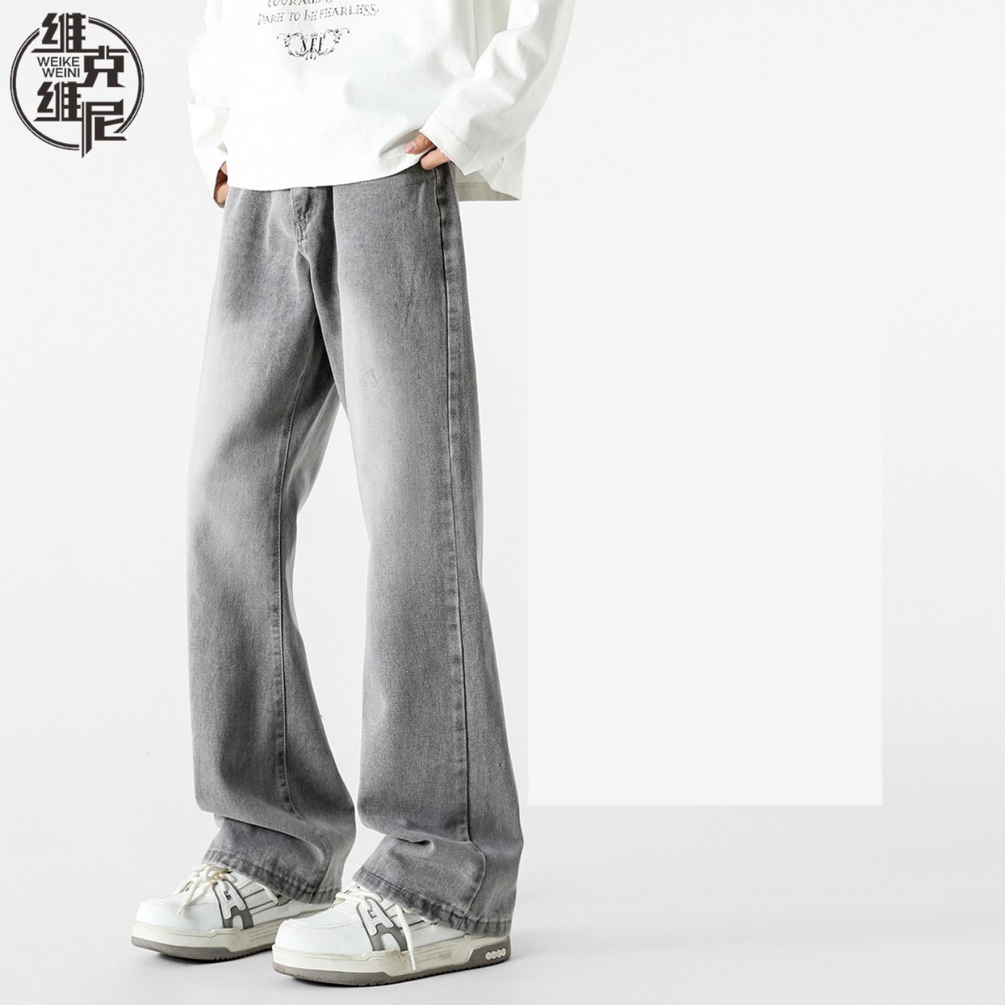 微喇牛仔裤男2025秋冬新款美式潮牌宽松直筒弯刀裤加绒加厚休闲裤