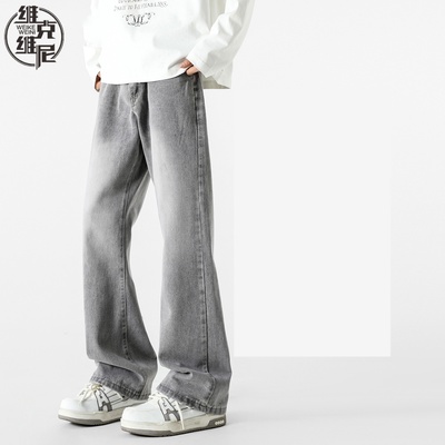 微喇牛仔裤男2025秋冬新款美式潮牌宽松直筒弯刀裤加绒加厚休闲裤