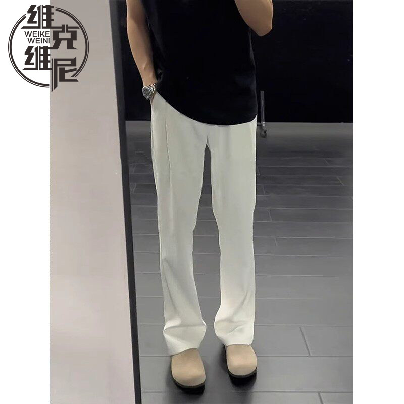 白色西裤男士2026夏季新款美式潮牌休闲宽松弯刀裤直筒垂感微喇裤