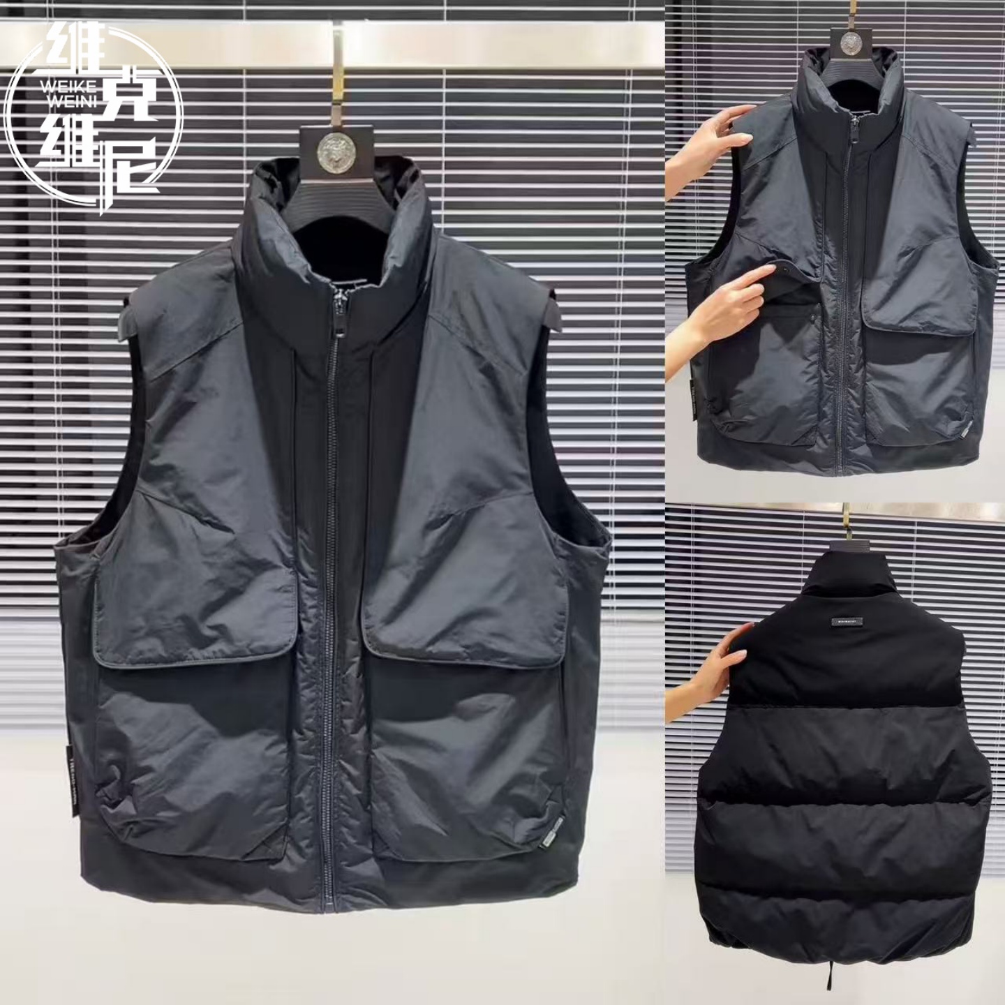 工装羽绒马甲外套男2025冬季新款美式潮牌休闲宽松白鸭绒坎肩背心